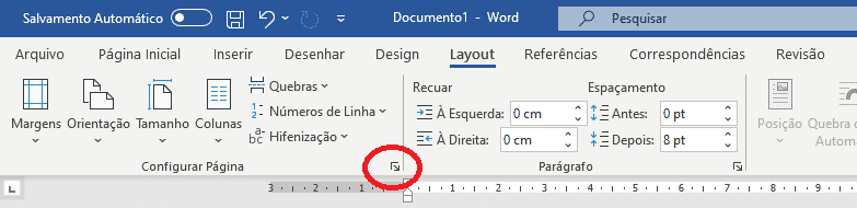 Trabalhando com seção no Word - Botão para abrir a janela de Configuração da página