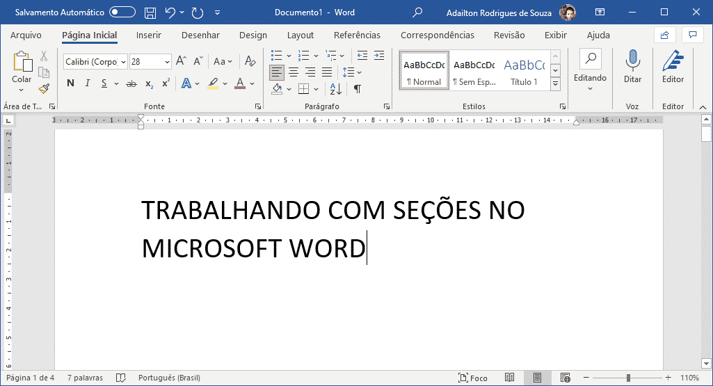 Word - Microsoft - Como inserir seções e numeração de página diferente