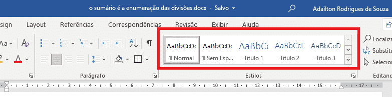 criar sumário no Word - Estilos