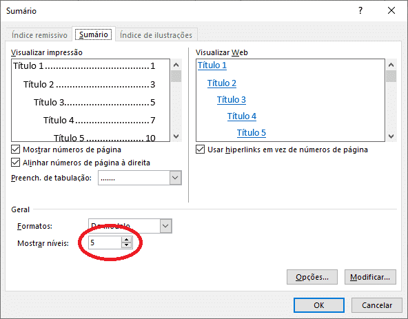Criar sumário no Word - Níveis