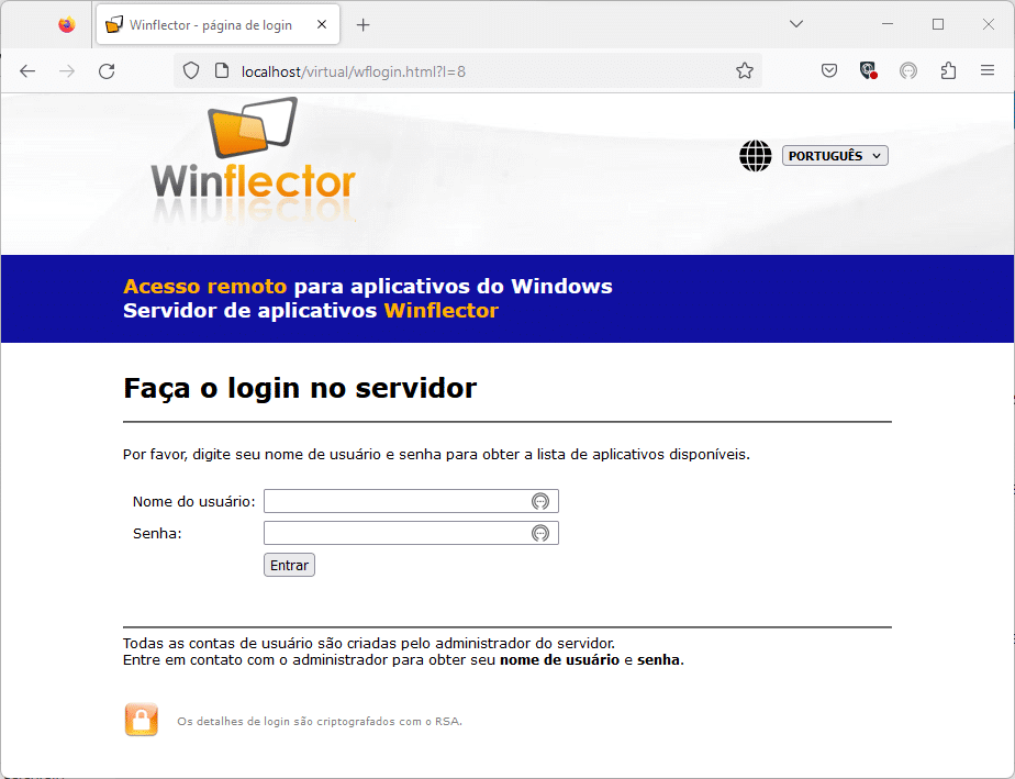 Winflector tela de login
