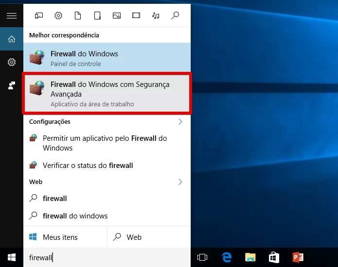 Abrindo tela do Firewall do Windows